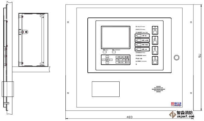 JB-QB-ES128F可燃氣體報警控制器外形與結構尺寸圖