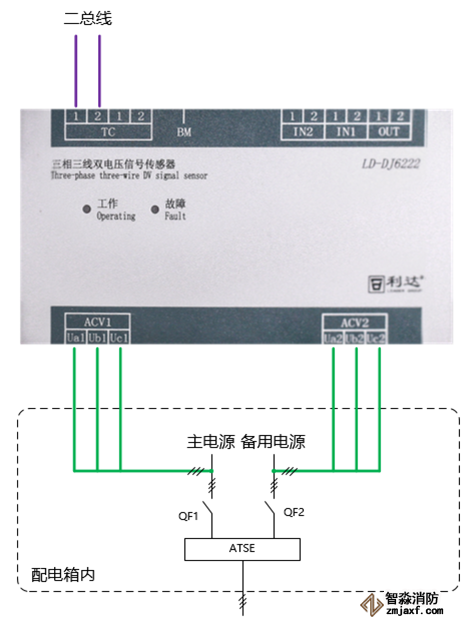 LD-DJ6222三相三線雙電壓信號傳感器接線圖