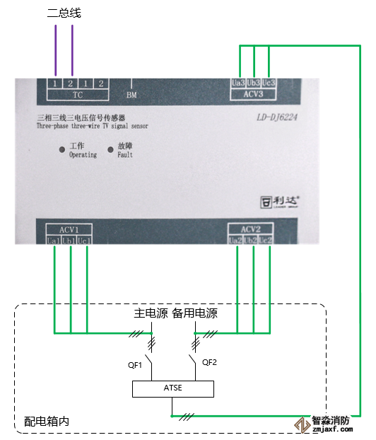 LD-DJ6224三相三線三電壓信號傳感器接線圖
