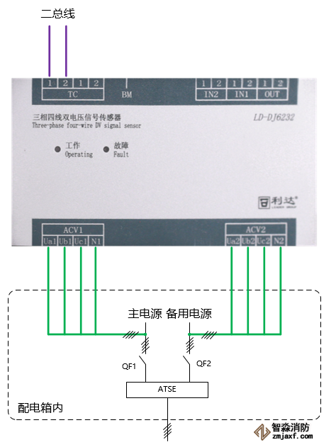LD-DJ6232三相四線雙電壓信號傳感器接線圖
