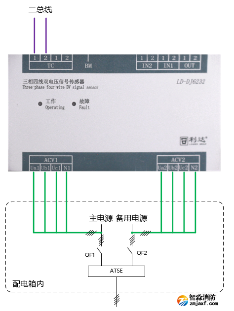LD-DJ6232三相四線雙電壓信號傳感器接線圖